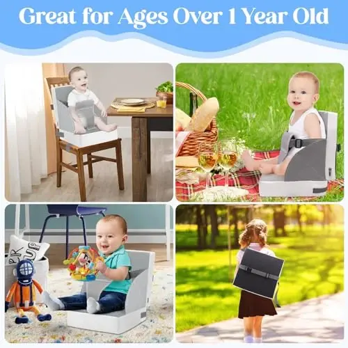 Toddler Booster Seat for Kitchen Chair Dining Table, PU Waterproof Strong Support Portable Booster Chair for Toddlers Eating, Easy Cleaning Booster Seat Cushion Detachable with Adjustable Straps - 6