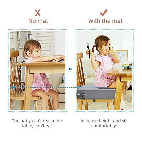 Toddler Booster Seat for Dining Table, PU Washable Double Safe Straps Non-Slip Bottom Booster Seat Dining Toddler, Portable Travel Increasing Cushion (Grey) - 26