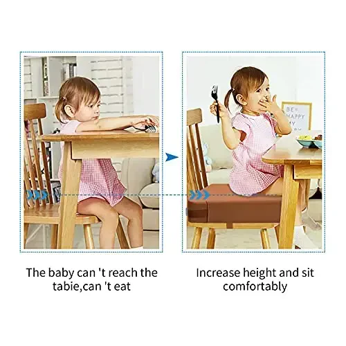Toddler Booster Seat for Dining Table, PU Washable Double Safe Straps Non-Slip Bottom Booster Seat Dining Toddler, Portable Travel Increasing Cushion (Brown) - SMZCTYI (1)