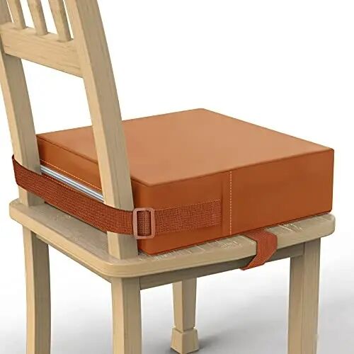 Toddler Booster Seat for Dining Table, PU Washable Double Safe Straps Non-Slip Bottom Booster Seat Dining Toddler, Portable Travel Increasing Cushion (Brown) - 1