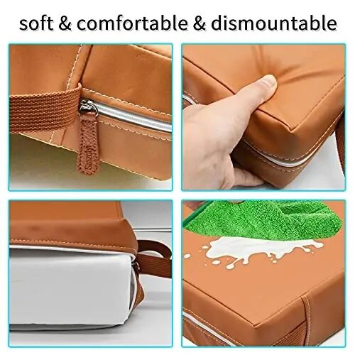 Toddler Booster Seat for Dining Table, PU Washable Double Safe Straps Non-Slip Bottom Booster Seat Dining Toddler, Portable Travel Increasing Cushion (Brown) - 4