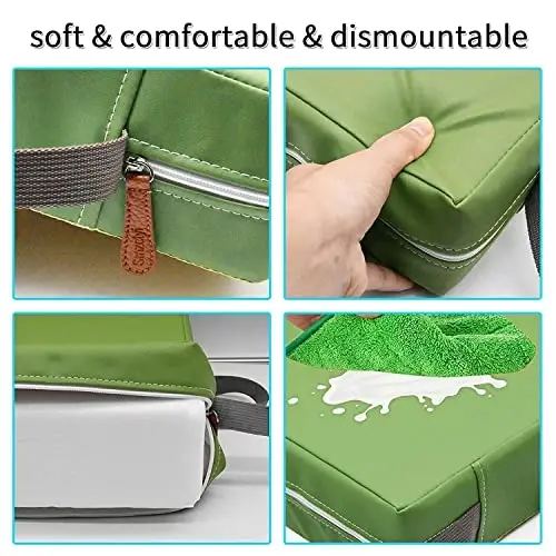 Toddler Booster Seat for Dining Table, PU Washable Double Safe Straps Non-Slip Bottom Booster Seat Dining Toddler, Portable Travel Increasing Cushion (Light Green) - 5
