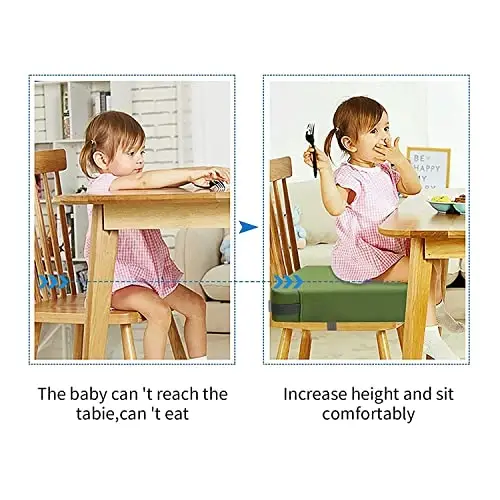 Toddler Booster Seat for Dining Table, PU Washable Double Safe Straps Non-Slip Bottom Booster Seat Dining Toddler, Portable Travel Increasing Cushion (Light Green) - 2