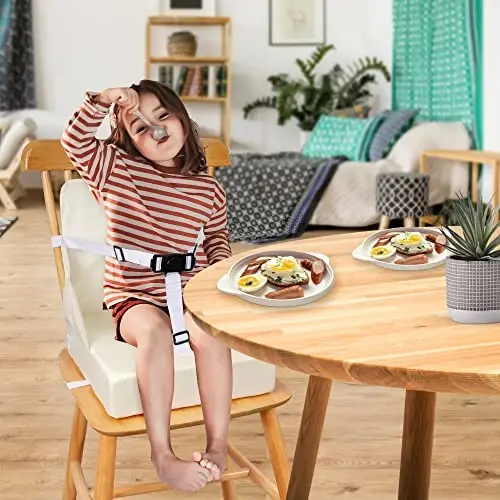 Toddler Booster Seat for Dining Table, Booster Seat for Table, 12.6x3.34 Inch Portable High Chair for Travel, HOSEASCA Compact Lightweight Travel Booster Seat with Adjustable Straps for Baby(Beige) - 3