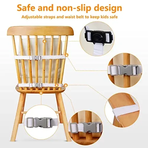 Toddler Booster Seat for Dining Table, Booster Seat for Table, 12.6x3.34 Inch Portable High Chair for Travel, HOSEASCA Compact Lightweight Travel Booster Seat with Adjustable Straps for Baby(Beige) - 4