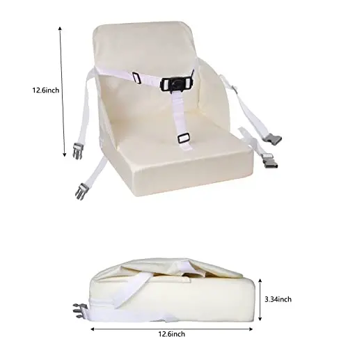 Toddler Booster Seat for Dining Table, Booster Seat for Table, 12.6x3.34 Inch Portable High Chair for Travel, HOSEASCA Compact Lightweight Travel Booster Seat with Adjustable Straps for Baby(Beige) - 6