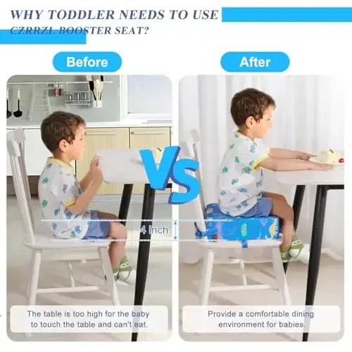 Toddler Booster Seat for Dining Table Cartoon Stronger Support Baby Kids Booster Seat for Dining Table Washable 2 Safer Straps Non-Slip Bottom Portable Increasing Cushion for Travel Home - 3