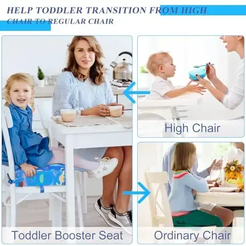 Toddler Booster Seat for Dining Table Cartoon Stronger Support Baby Kids Booster Seat for Dining Table Washable 2 Safer Straps Non-Slip Bottom Portable Increasing Cushion for Travel Home - 4