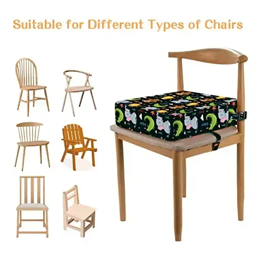 Toddler Booster Seat for Dining Table, Stronger Support Non-Slip Bottom Double Safe Straps Booster Seat Dining Toddler, Portable Travel Increasing Cushion (Black) - 7