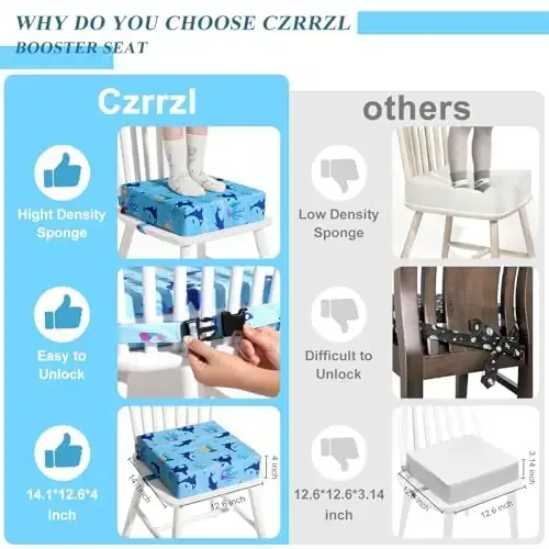 Toddler Booster Seat for Dining Table, Stronger Support Booster Seat for Table Washable 2 Safer Straps Non-Slip Bottom Portable for Kids Baby Increasing Cushion for Travel Home - 5