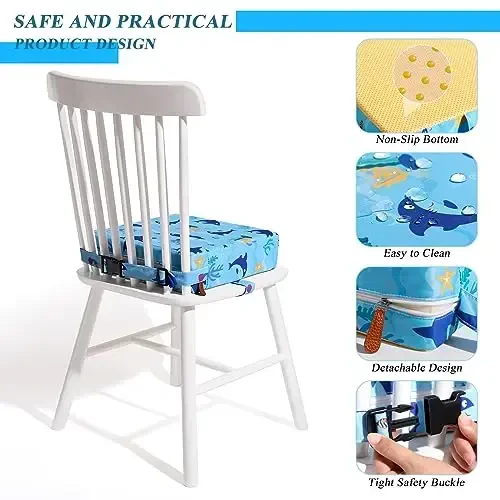 Toddler Booster Seat for Dining Table, Stronger Support Booster Seat for Table Washable 2 Safer Straps Non-Slip Bottom Portable for Kids Baby Increasing Cushion for Travel Home - 6