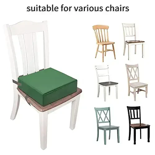 Toddler Booster Seat for Dining Table, PU Washable Double Safe Straps Non-Slip Bottom Booster Seat Dining Toddler, Portable Travel Increasing Cushion (Dark Green) - 6