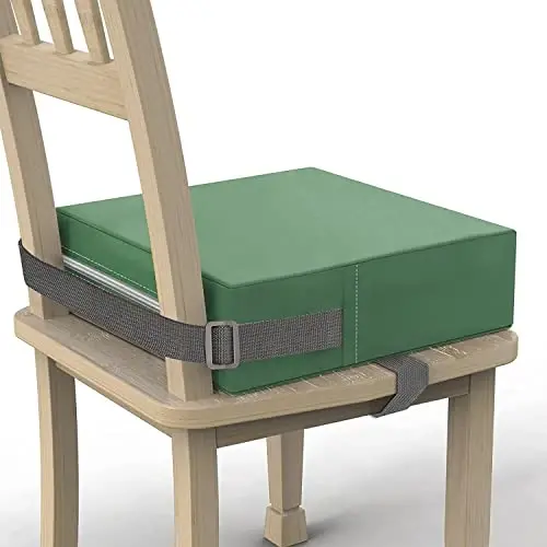 Toddler Booster Seat for Dining Table, PU Washable Double Safe Straps Non-Slip Bottom Booster Seat Dining Toddler, Portable Travel Increasing Cushion (Dark Green) - 1