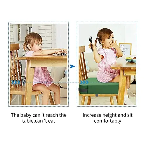 Toddler Booster Seat for Dining Table, PU Washable Double Safe Straps Non-Slip Bottom Booster Seat Dining Toddler, Portable Travel Increasing Cushion (Dark Green) - 2