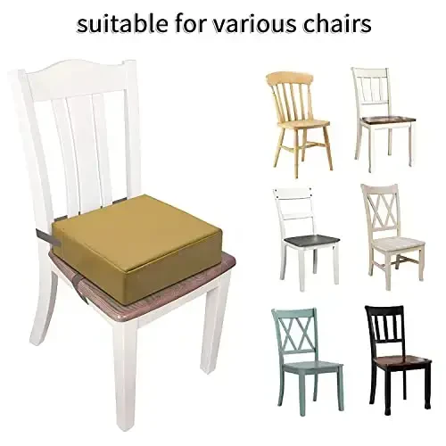 Toddler Booster Seat for Dining Table, PU Washable Double Safe Straps Non-Slip Bottom Booster Seat Dining Toddler, Portable Travel Increasing Cushion (Khaki) - 6