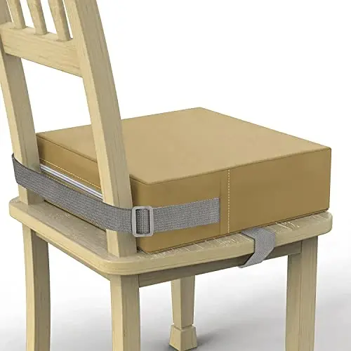 Toddler Booster Seat for Dining Table, PU Washable Double Safe Straps Non-Slip Bottom Booster Seat Dining Toddler, Portable Travel Increasing Cushion (Khaki) - 1
