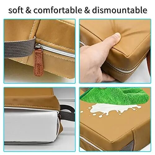 Toddler Booster Seat for Dining Table, PU Washable Double Safe Straps Non-Slip Bottom Booster Seat Dining Toddler, Portable Travel Increasing Cushion (Khaki) - 5