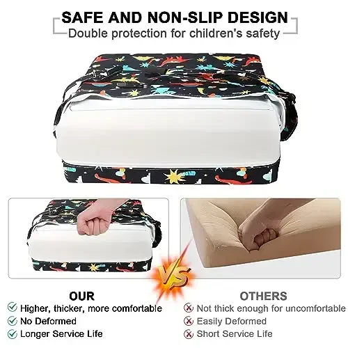 Booster Seat for Dining Table - 2Pcs Toddler Booster Seat for Dining Table Adjustable Safety Belts & Non-Slip Bottom, PU Waterproof Easy Cleaning Booster Chair Cushion with Different Height for Eating - 4