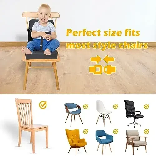 Toddler Booster Seat for Dining Table, Booster Seat for Table, 12.6x3.34 Inch Portable High Chair for Travel, HOSEASCA Compact Lightweight Travel Booster Seat with Adjustable Straps for Baby(Black) - 6