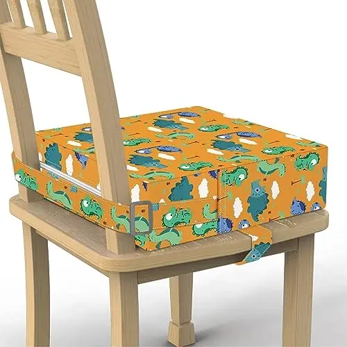 Toddler Booster Seat for Dining Table Kitchen Chair, Stronger Support Double Safe Straps Portable Booster Seat Dining Toddler, High Cushion for Travel Home with Non-Slip Bottom (Orange) - 1