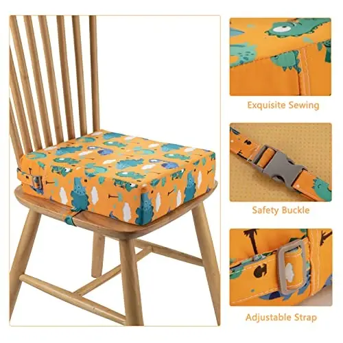 Toddler Booster Seat for Dining Table Kitchen Chair, Stronger Support Double Safe Straps Portable Booster Seat Dining Toddler, High Cushion for Travel Home with Non-Slip Bottom (Orange) - 3