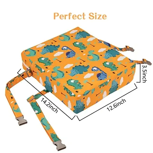 Toddler Booster Seat for Dining Table Kitchen Chair, Stronger Support Double Safe Straps Portable Booster Seat Dining Toddler, High Cushion for Travel Home with Non-Slip Bottom (Orange) - 6