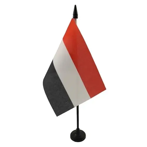 Yemen Table Flag 4'' x 6'' - Yemeni Desk Flag 15 x 10 cm. - Black plastic stick and base - AZ FLAG - 1