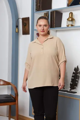 Yeng detallik Katta o'lcham Ko'ylak yoqali Bluz Krem - 1