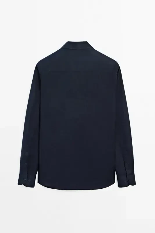 Yengil %100 zig'ir ko'ylak - TO'Q KO'K - MASSIMO DUTTI