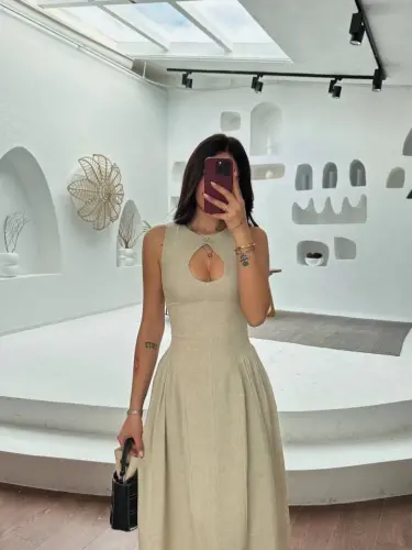 Yengsiz uzun Kabardin ko'ylagi - Kulrang - 4