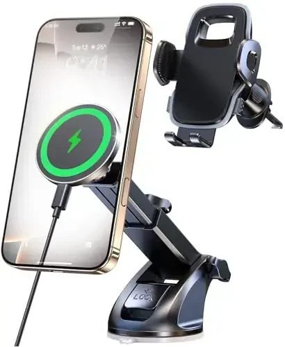 New 2025 Vacuum Magnetic Phone Suction Holder, 15W Wireless Charger for MagSafe Car Mount & Dashboard Windshield Vent Holder, All-Weather Suction for Uber, iPhone 16/15/14 Pro Max Plus - 7