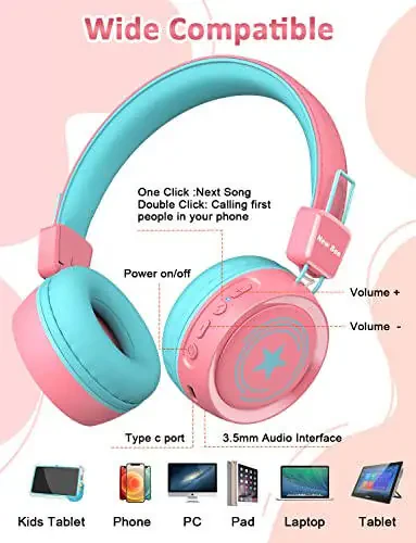 New bee Kids Headphones Wired for School with Microphone KH20 HD Stereo Safe Volume Limited 85dB/94dB Foldable Lightweight for Girl/Mac/Android/Kindle/Tablet/Pad (Pink) - 4
