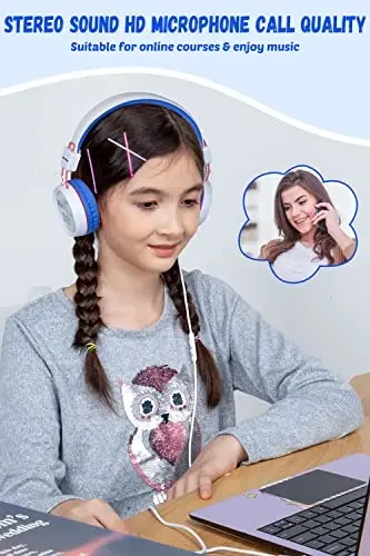 New Bee Kids Headphones for School with Microphone KH20 HD Stereo Safe Volume Limited 85dB/94dB Foldable Lightweight On-Ear Headphone for PC/Mac/Android/Kindle/Tablet/Pad (White) - 2