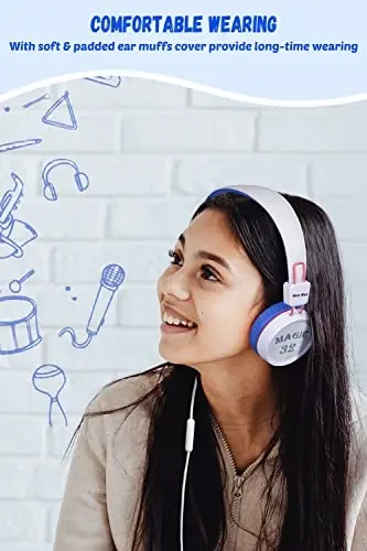New Bee Kids Headphones for School with Microphone KH20 HD Stereo Safe Volume Limited 85dB/94dB Foldable Lightweight On-Ear Headphone for PC/Mac/Android/Kindle/Tablet/Pad (White) - 4