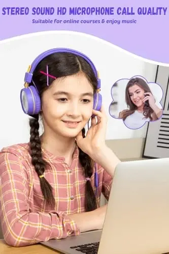 Yeni Başlayanlar için Okul Çocuk Kulaklığı, Mikrofonlu KH20 HD Stereo Güvenli Ses Sınırlı 85dB/94dB Katlanabilir Hafif Kulak Üstü Kulaklık (Mor) - NEW BEE (1)