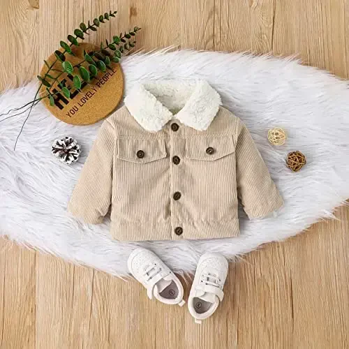 Noubeau Baby Boys Girls Corduroy Jacket Kids Toddler Sherpa Lined Top Lapel Button Down Thicked Warm Coat Winter Outerwear - NOUBEAU (1)
