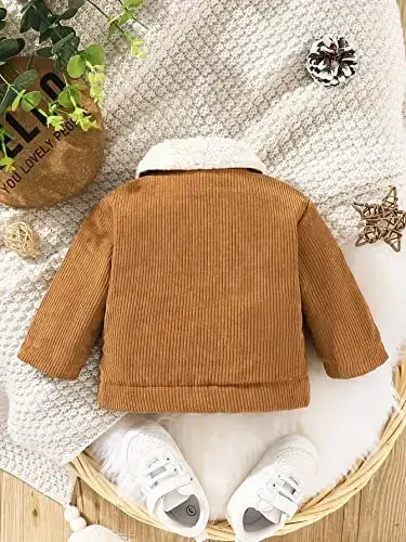 Noubeau Baby Boys Girls Corduroy Jacket Kids Toddler Sherpa Lined Top Lapel Button Down Thicked Warm Coat Winter Outerwear - 3