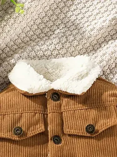 Noubeau Baby Boys Girls Corduroy Jacket Kids Toddler Sherpa Lined Top Lapel Button Down Thicked Warm Coat Winter Outerwear - 5