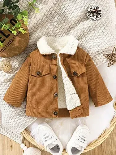 Noubeau Baby Boys Girls Corduroy Jacket Kids Toddler Sherpa Lined Top Lapel Button Down Thicked Warm Coat Winter Outerwear - NOUBEAU (1)