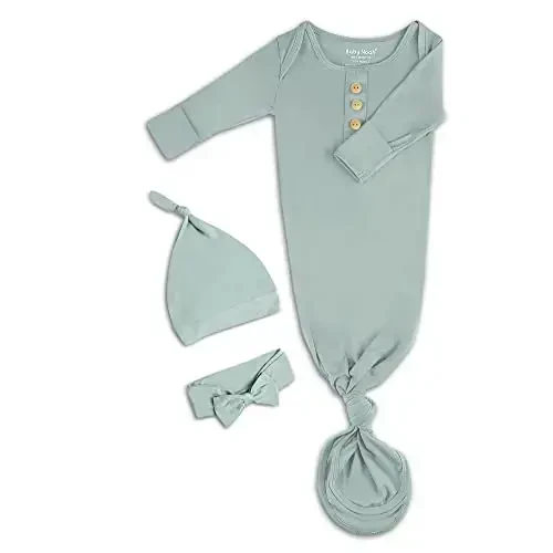 Newborn Baby Knotted Gown, Super Soft Silky Infant Sleeper, Baby Girl Sleep Gown with Mittens, Bow, and Hat Set 