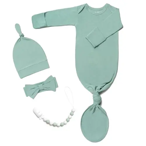 Newborn Baby Knotted Gown, Baby Girl and Boy Sleeping Bag with Mittens and Hat & Bowknot Set 