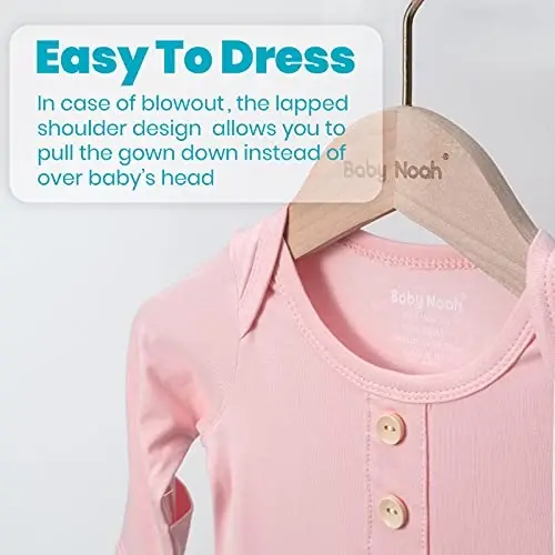 Newborn Baby Knotted Gown, Super Soft Silky Infant Long Sleeve Sleeper with Tie Bottom, Baby Girl and Boy Sleep Gown - 3