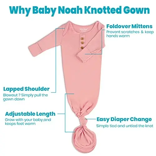 Newborn Baby Knotted Gown, Super Soft Silky Infant Long Sleeve Sleeper with Tie Bottom, Baby Girl and Boy Sleep Gown - 5