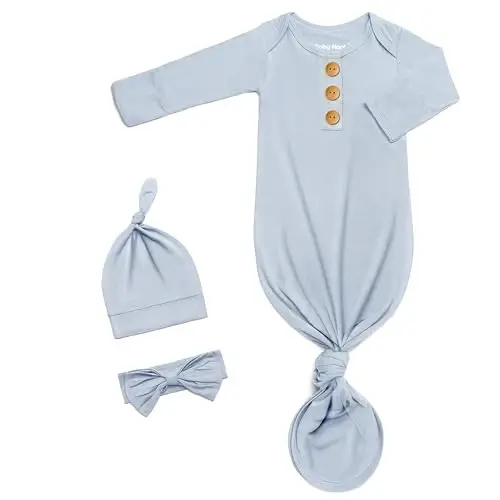 Newborn Baby Knotted Gown, Super Soft Silky Infant Long Sleeve Sleeper with Tie Bottom, Baby Girl and Boy Sleep Gown 