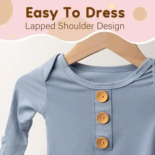 Newborn Baby Knotted Gown, Super Soft Silky Infant Long Sleeve Sleeper with Tie Bottom, Baby Girl and Boy Sleep Gown - 3
