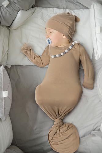 Yeni Doğan Bebek Düğümlü Elbise, Süper Yumuşak İpek Bebek Kız Uzun Kollu Pijama Şapkalı Set - 41