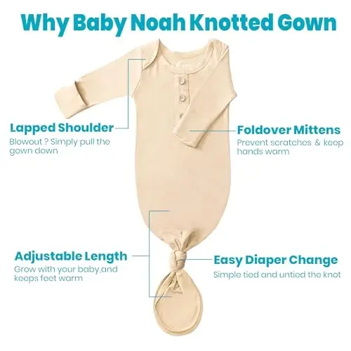 Newborn Baby Knotted Gown, Super Soft Silky Infant Sleeper, Baby Girl Sleep Gown with Mittens, Bow, Clip and Hat Set - 2