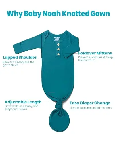 Newborn Baby Knotted Gown, Super Soft Silky Infant Sleeper, Baby Girl Sleep Gown with Mittens, Bow, and Hat Set - 4