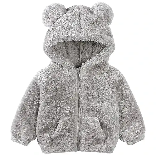 Newborn Infant Baby Boys Girls Cartoon Fleece Hooded Jacket Coat with Ears Warm Todder Kids Outwear Coat Zipper Up 0-6Y - 1