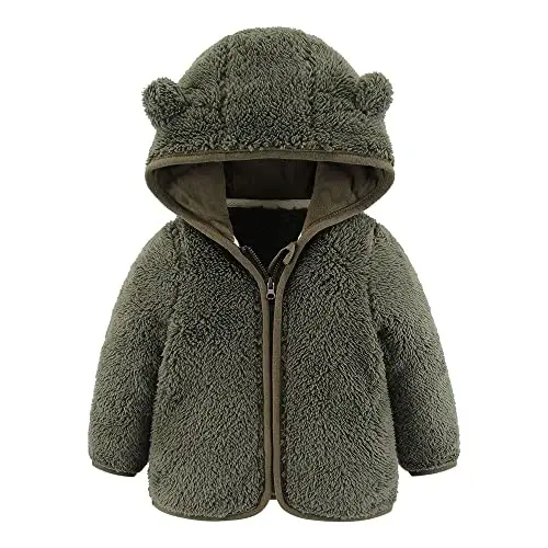 Newborn Infant Baby Boys Girls Cartoon Fleece Hooded Jacket Coat with Ears Warm Todder Kids Outwear Coat Zipper Up 0-6Y - 1